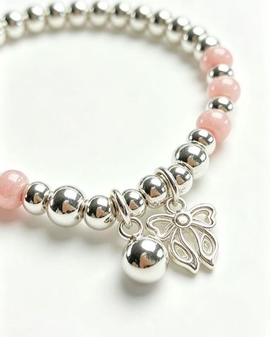 Enamel Butterfly and Silver Bead Bracelet