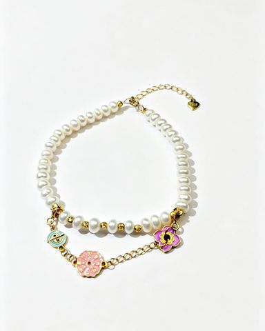 Enamel Petal and Pearl Bracelet