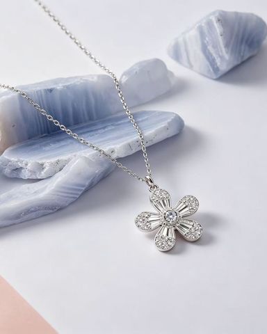 Five-Petal Flower Zircon Necklace