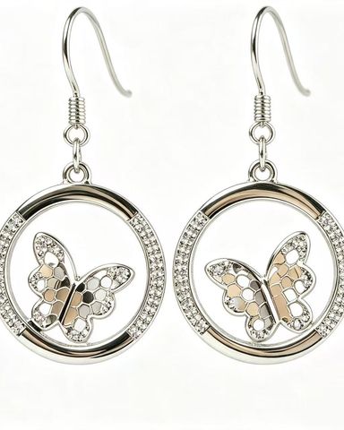 Openwork hoop and butterfly drop earrings