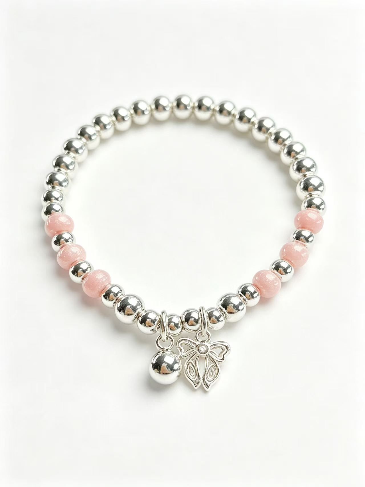 Enamel Butterfly and Silver Bead Bracelet