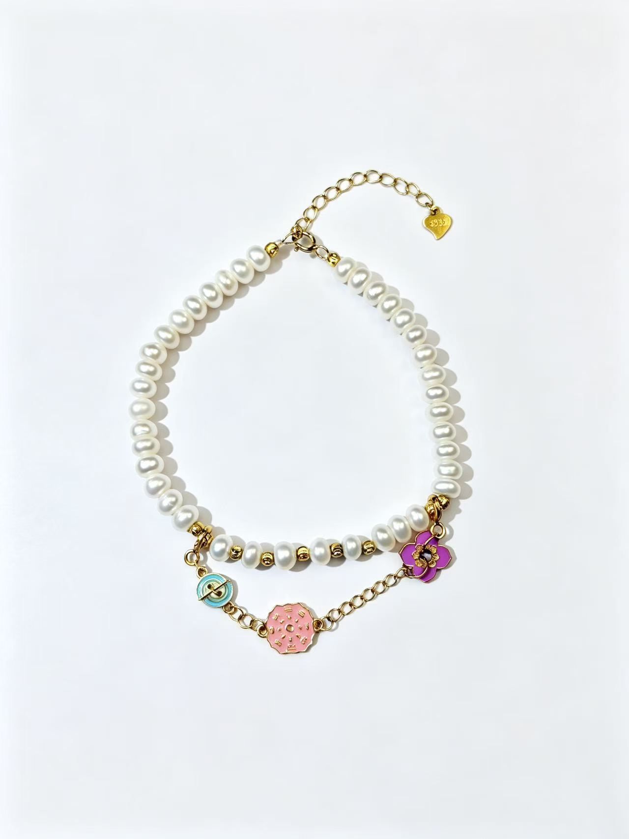 Enamel Petal and Pearl Bracelet