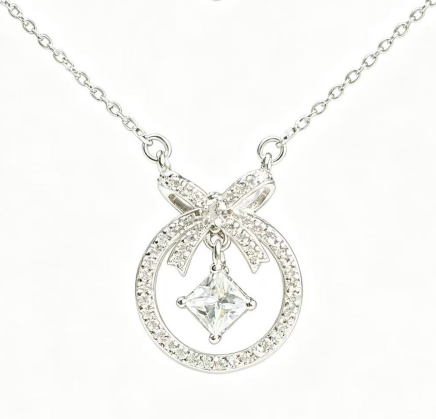 Butterfly and Square Diamond Halo Necklace