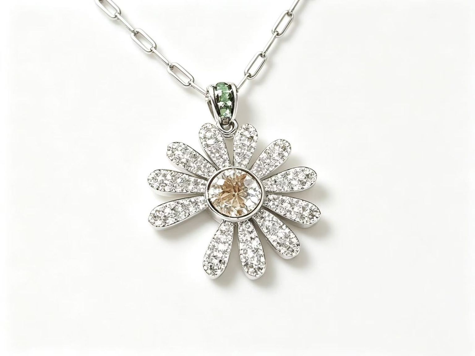 Pavé Diamond Daisy Pendant Necklace
