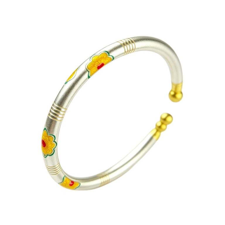 Enamel flower open cuff bracelet 2
