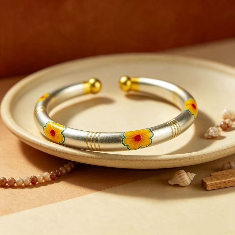 Enamel flower open cuff bracelet 4