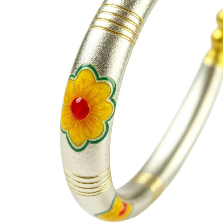 Enamel flower open cuff bracelet 6