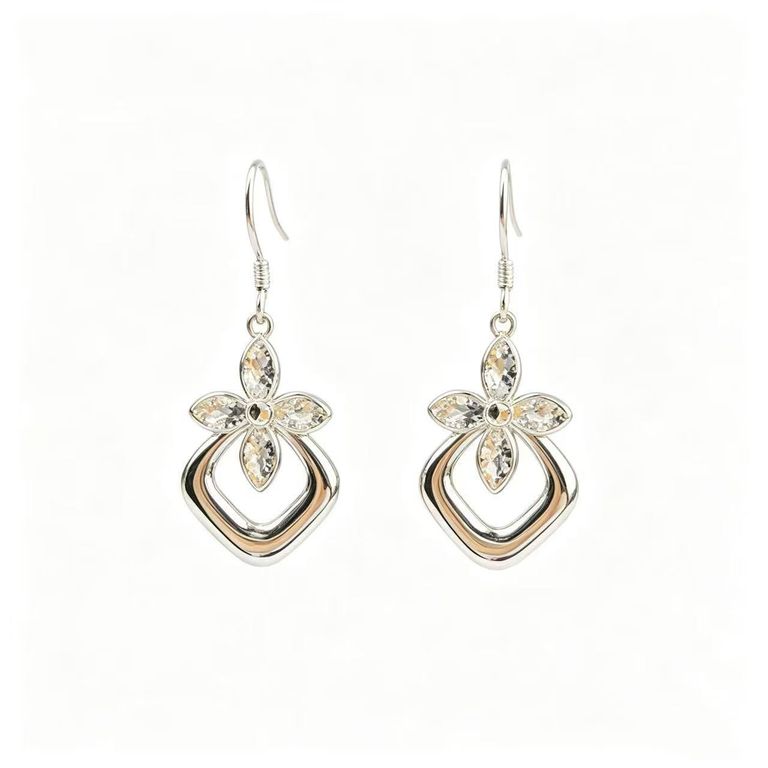 Pendientes colgantes de aro cuadrado y flor de cristal 2