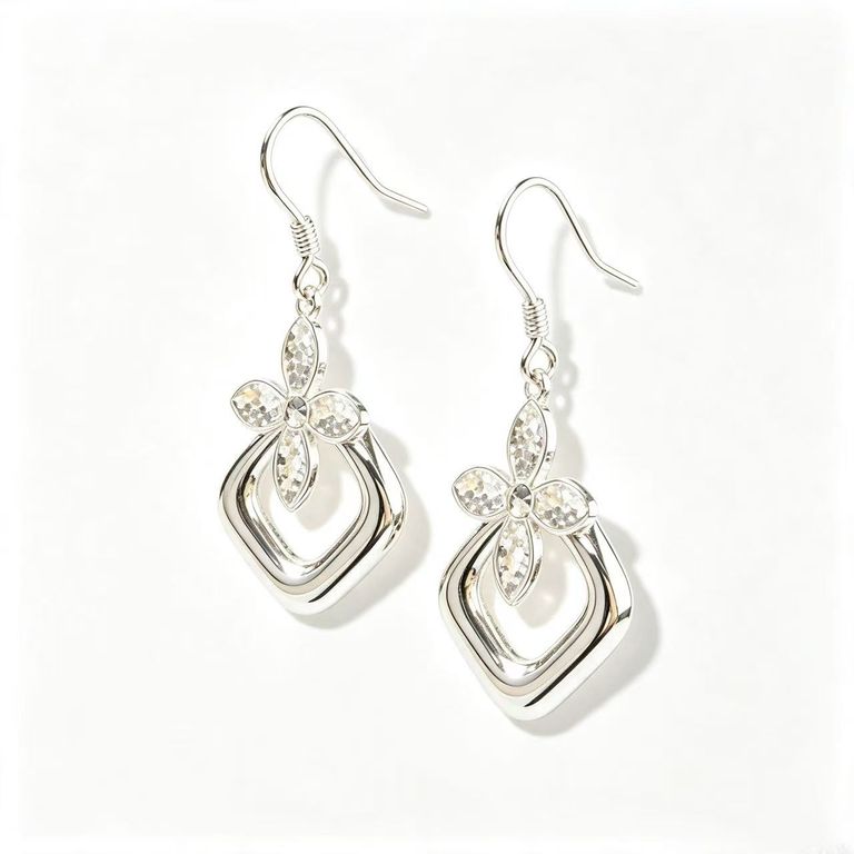 Pendientes colgantes de aro cuadrado y flor de cristal 3