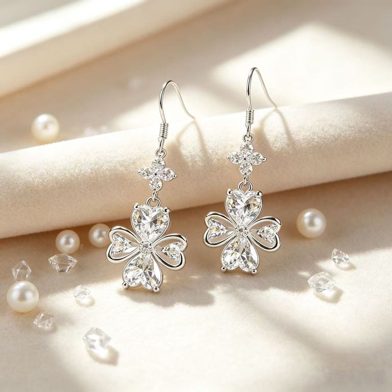 Heart-shaped petal drop earrings 5