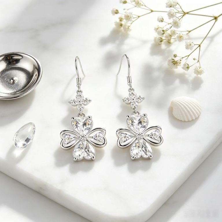Heart-shaped petal drop earrings 6