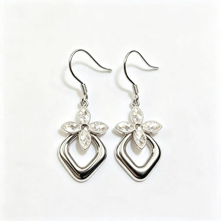 Pendientes colgantes de aro cuadrado y flor de cristal 4
