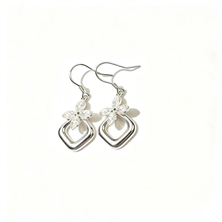 Pendientes colgantes de aro cuadrado y flor de cristal 5