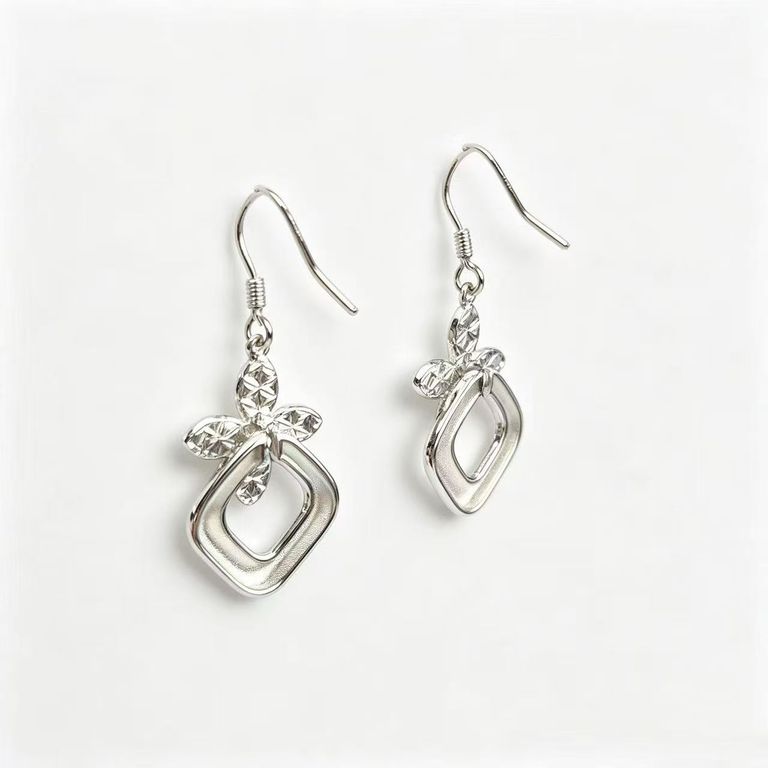 Pendientes colgantes de aro cuadrado y flor de cristal 6