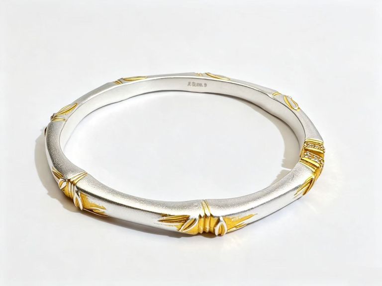 Bracelet ouvert bicolore style bambou 2