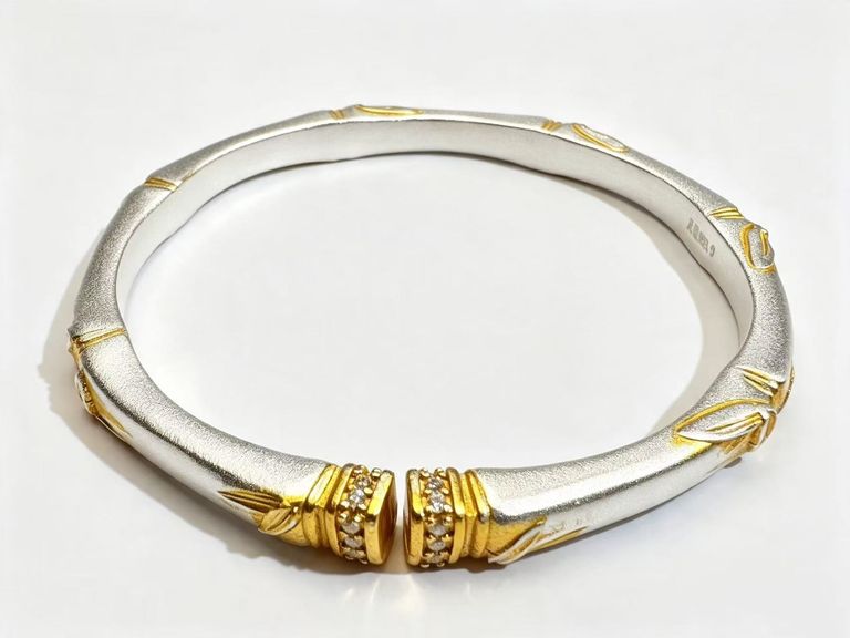 Bracelet ouvert bicolore style bambou 3