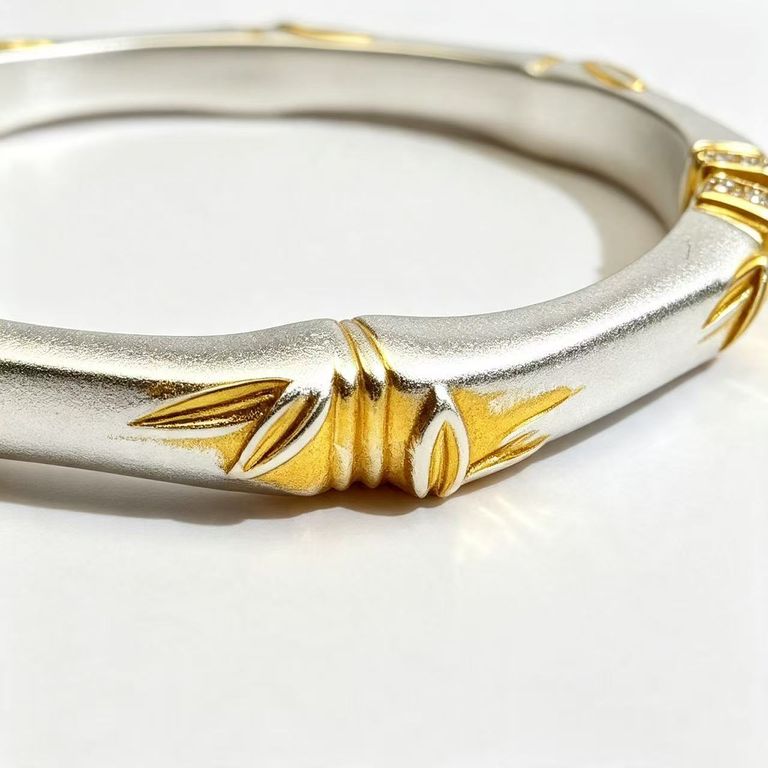 Bracelet ouvert bicolore style bambou 5