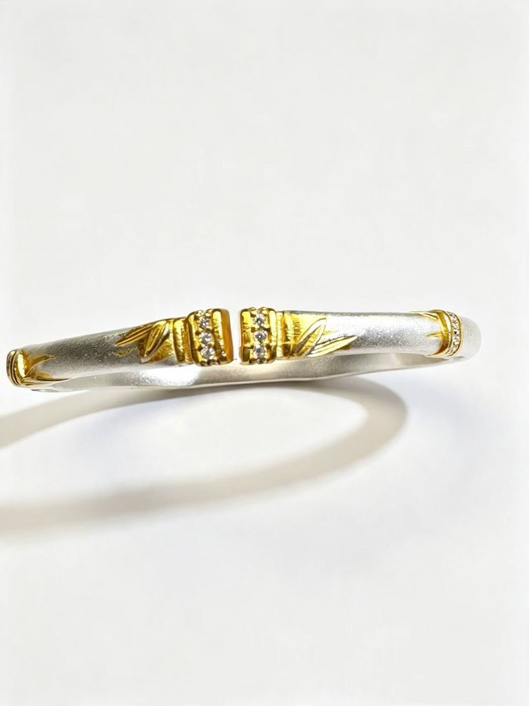 Bracelet ouvert bicolore style bambou 6