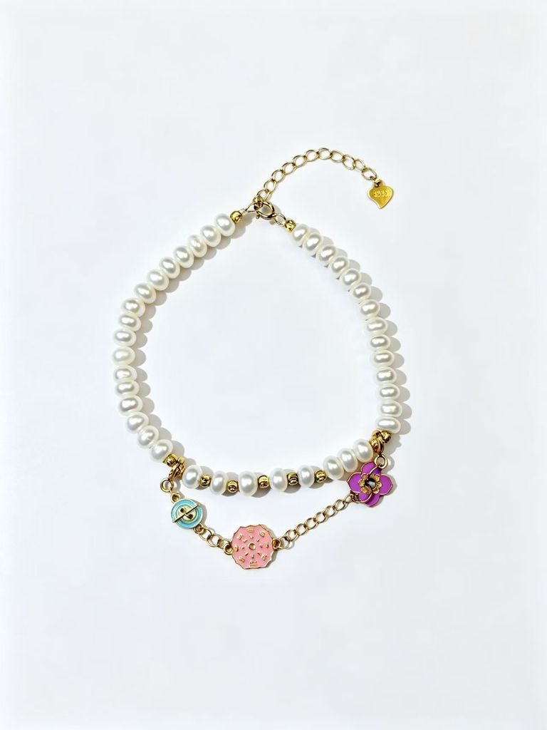 Enamel Petal and Pearl Bracelet 2
