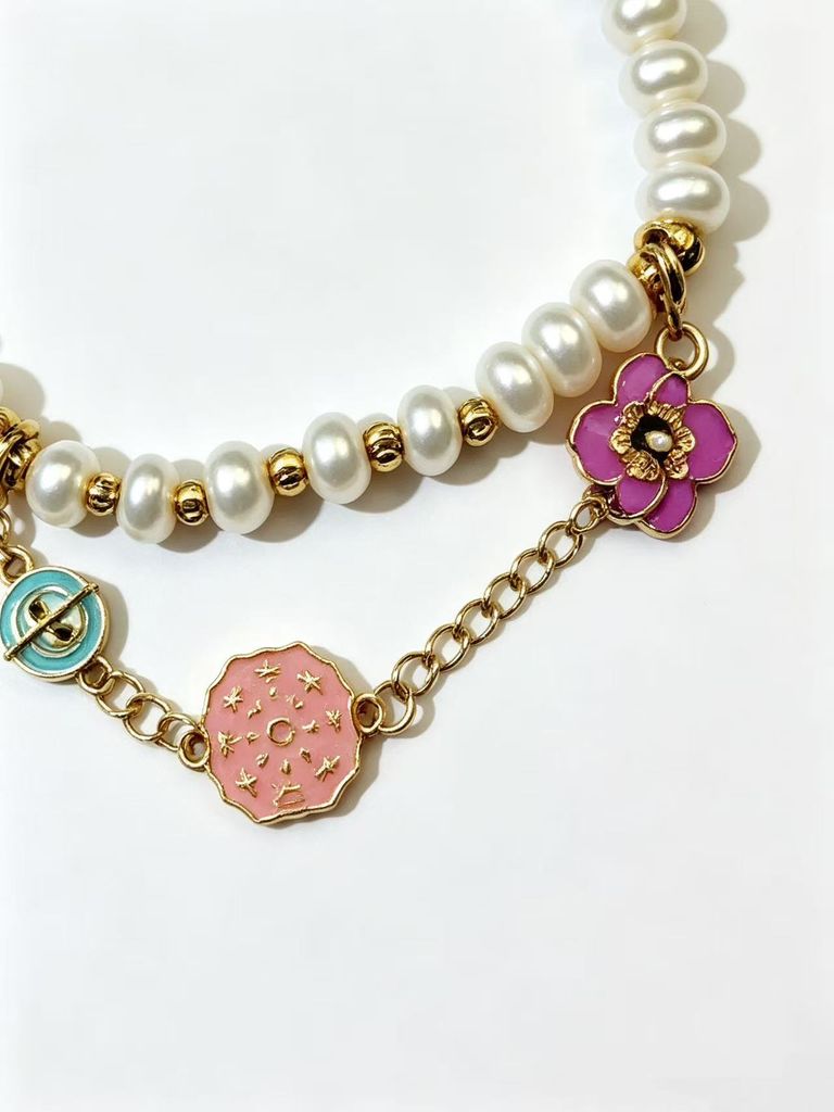 Enamel Petal and Pearl Bracelet 5