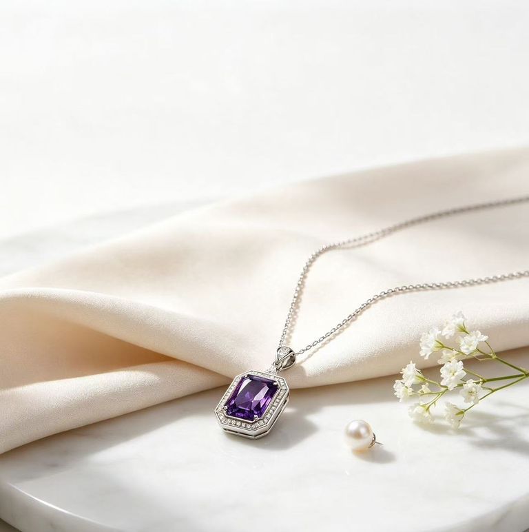 Amethyst and Zircon Pendant Necklace 2