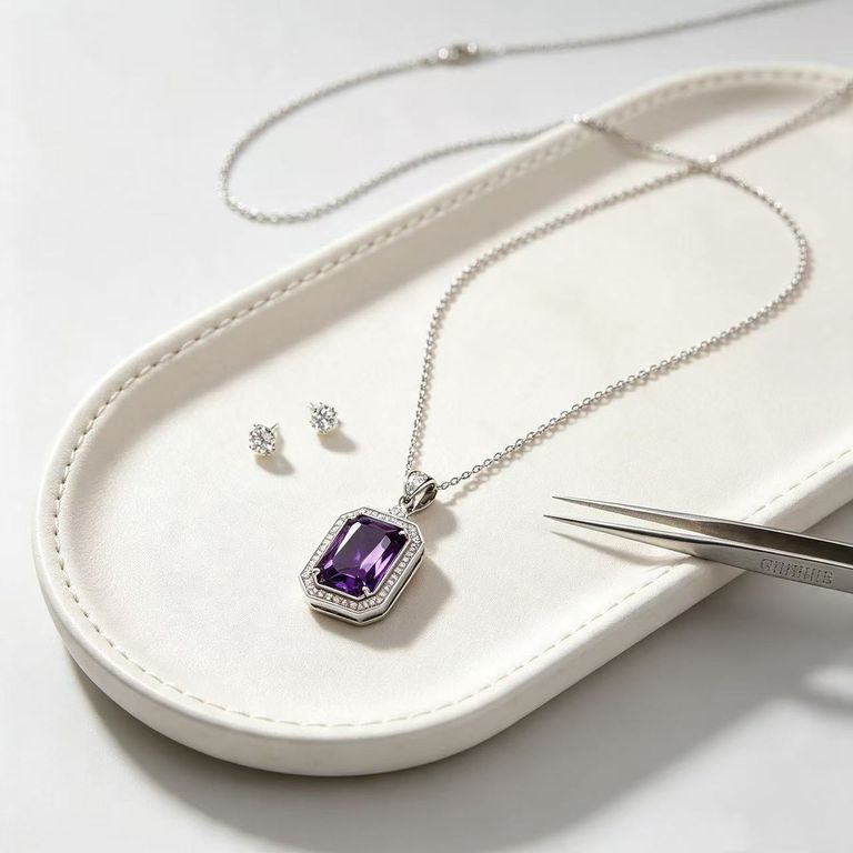 Amethyst and Zircon Pendant Necklace 3