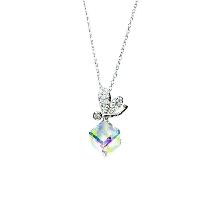 Iridescent Cubic Crystal Pendant Necklace 2