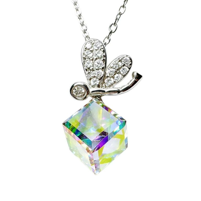 Iridescent Cubic Crystal Pendant Necklace 3