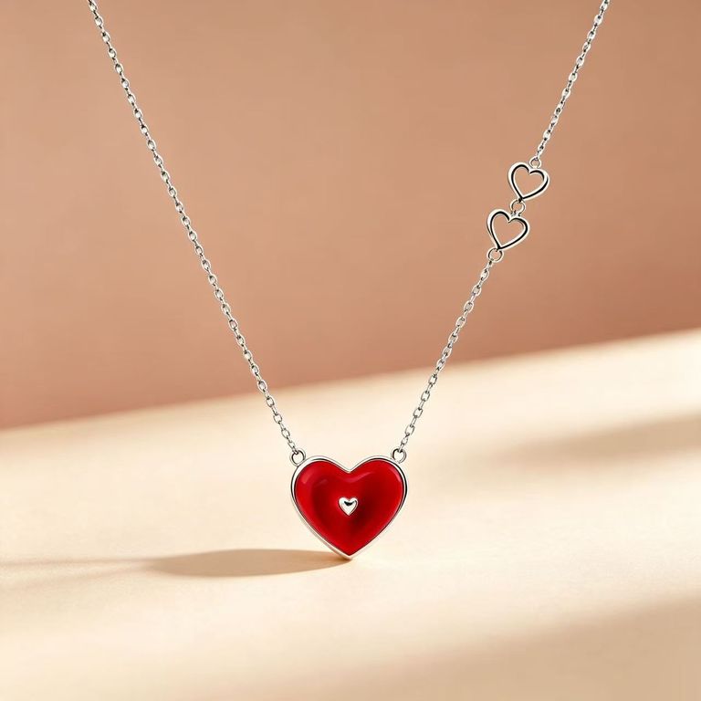 Red Enamel Heart Necklace 2
