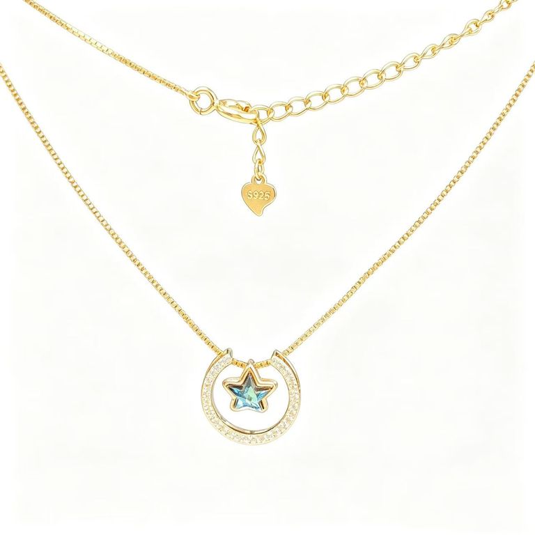 Collier avec pendentif flottant étoile et lune 4