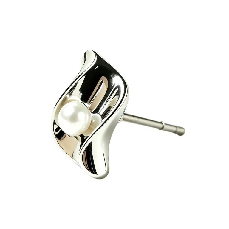 Brushed-finish wavy pearl stud earrings 6