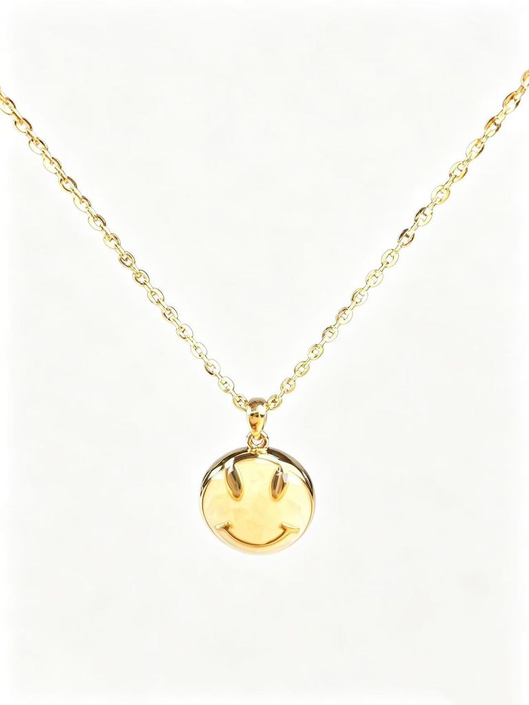 Collier avec pendentif rond en forme de visage souriant 4