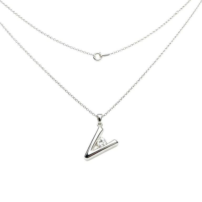 Halskette mit V-förmigem Solitär-Diamantanhänger 5