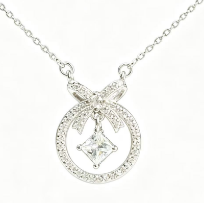 Butterfly and Square Diamond Halo Necklace 2