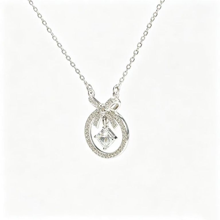 Butterfly and Square Diamond Halo Necklace 4