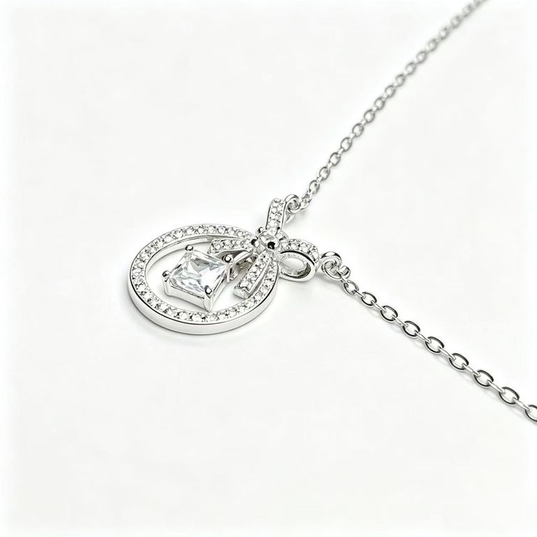 Butterfly and Square Diamond Halo Necklace 5