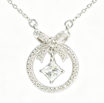 Butterfly and Square Diamond Halo Necklace 3