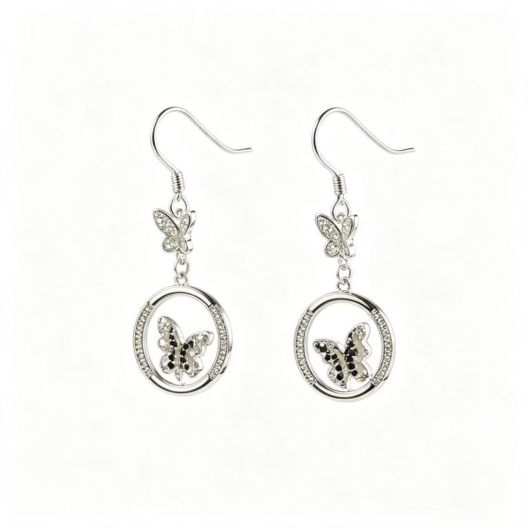 Openwork hoop and butterfly drop earrings 4