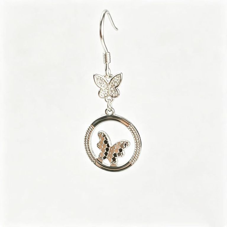 Openwork hoop and butterfly drop earrings 5