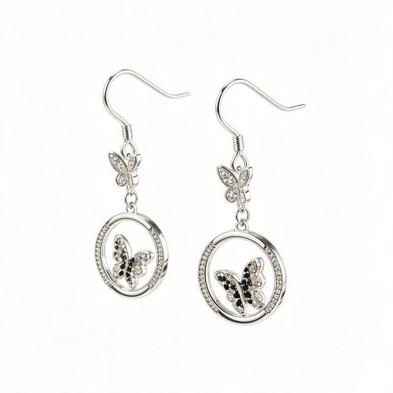 Openwork hoop and butterfly drop earrings 2