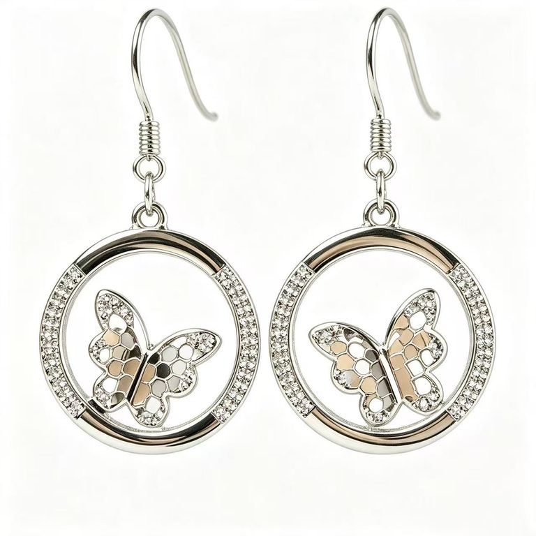 Openwork hoop and butterfly drop earrings 3