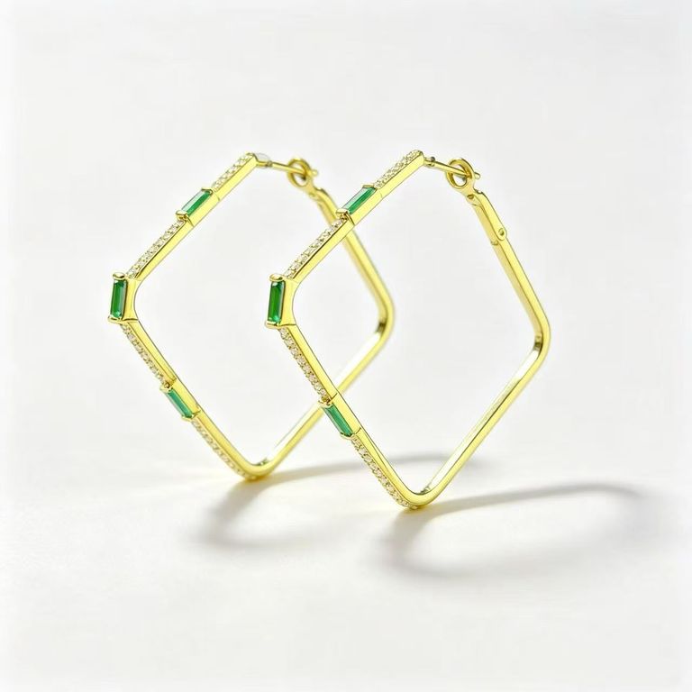 Square Green Zirconia Geometric Earrings 2