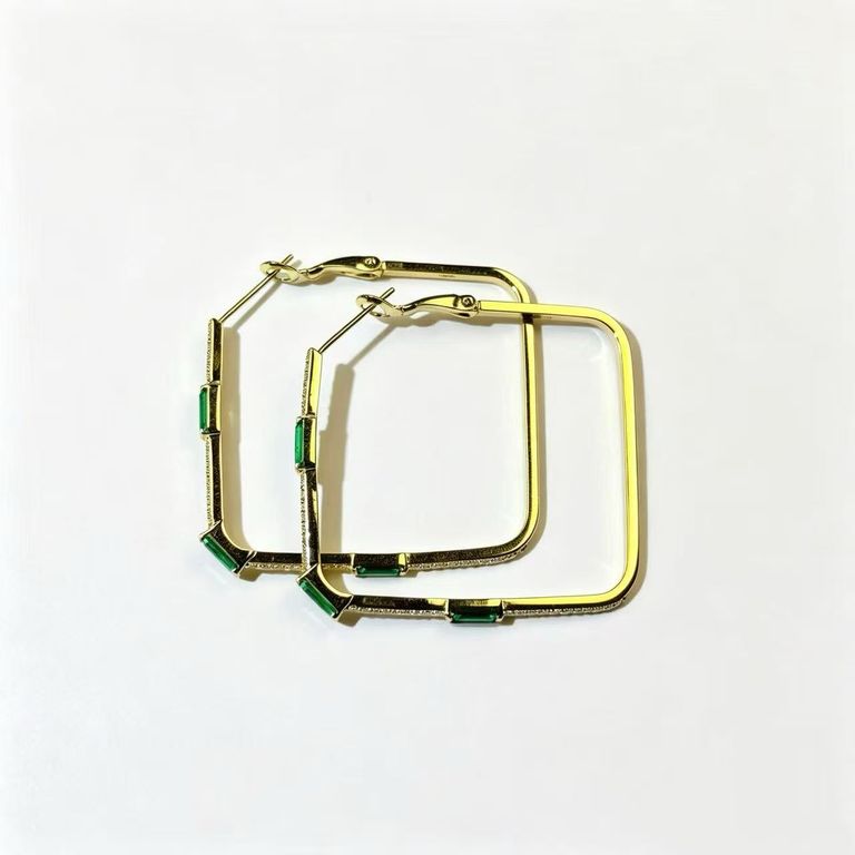 Square Green Zirconia Geometric Earrings 4